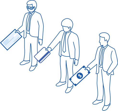 Illustration of people holding different payment methods
