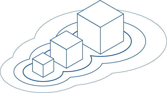 Illustration of three boxes, each bigger than the last, symbolizing growth